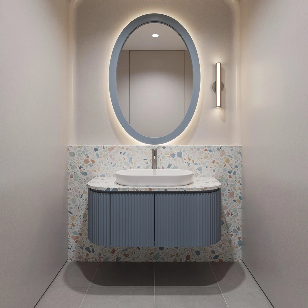 Powder Blue Party—Terrazzo Pastel and Sculptural Vanity