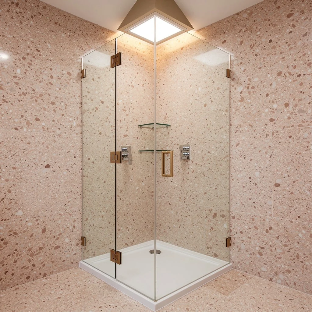 Blush Terrazzo and Crystalline Glass: Champagne Hardware for the Win