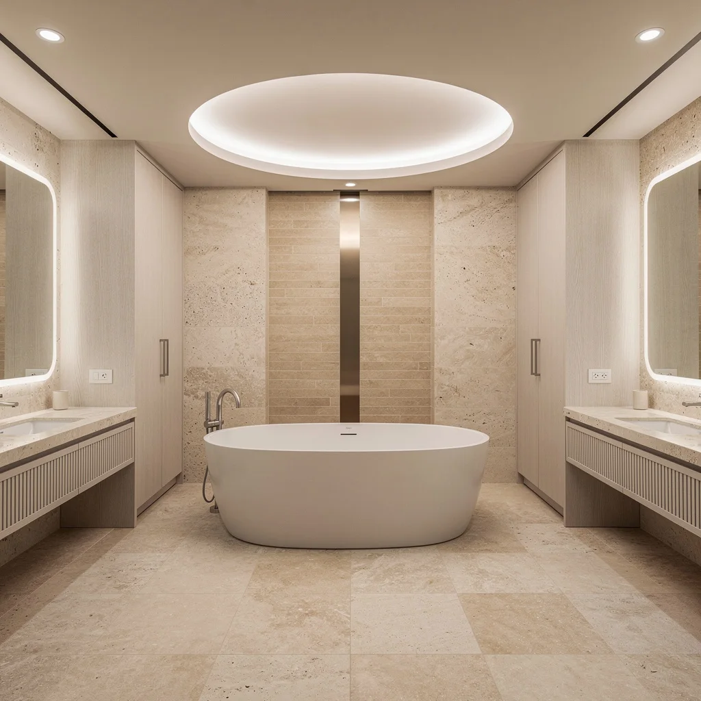 Travertine, Limestone, and Ribbed Details: Curated Calm Only