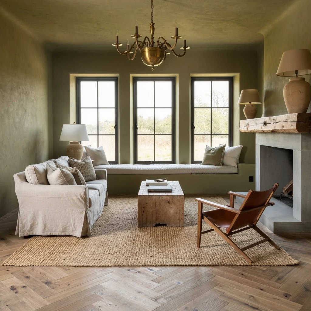 Olive Walls and Organic Textiles: Airy, Not Stuffy