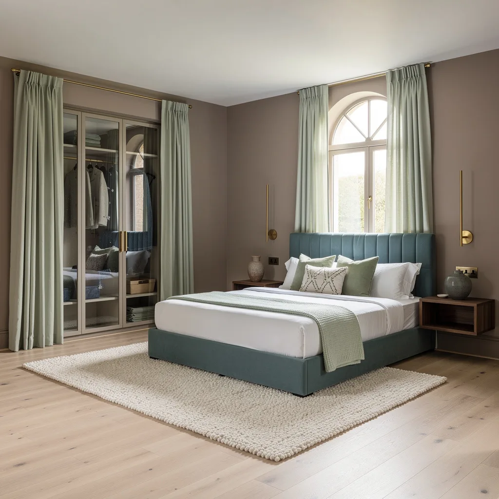 Bouclé Blues: Maple Floors + Channel-Tufted Headboard