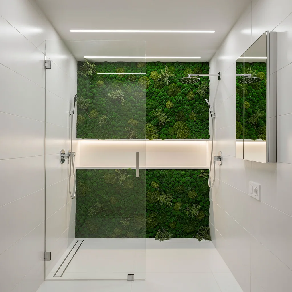 Grow Up: Live Moss Wall With White Ceramic Tiles