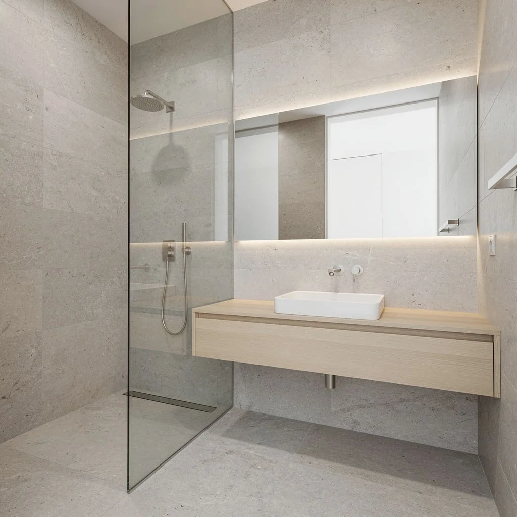 Scandi Micro-Oasis—Glass Panels, Limestone, Beech