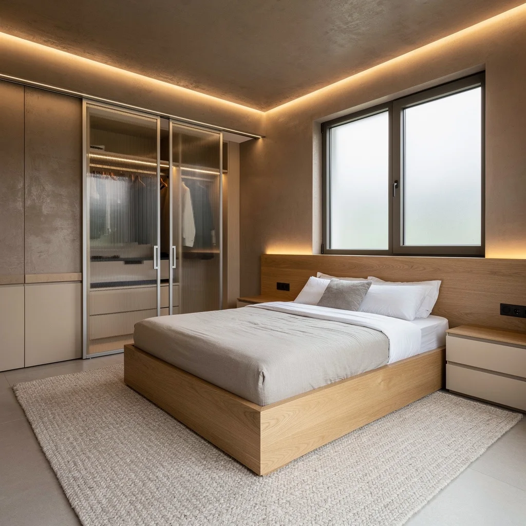 Clean Lines Only: Microcement, Oak, and Fire Closet Doors