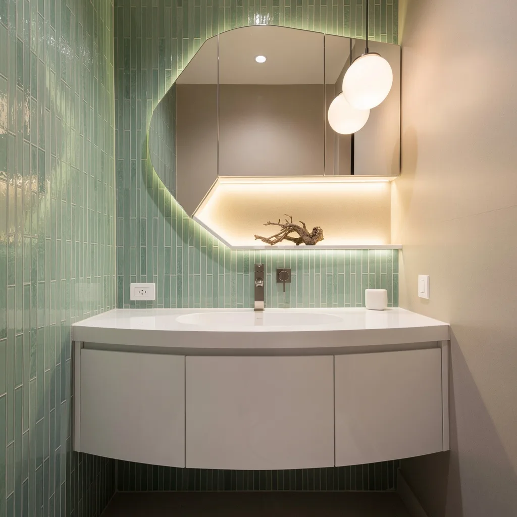 Curved & Cool—High-Gloss White With Seafoam Drama