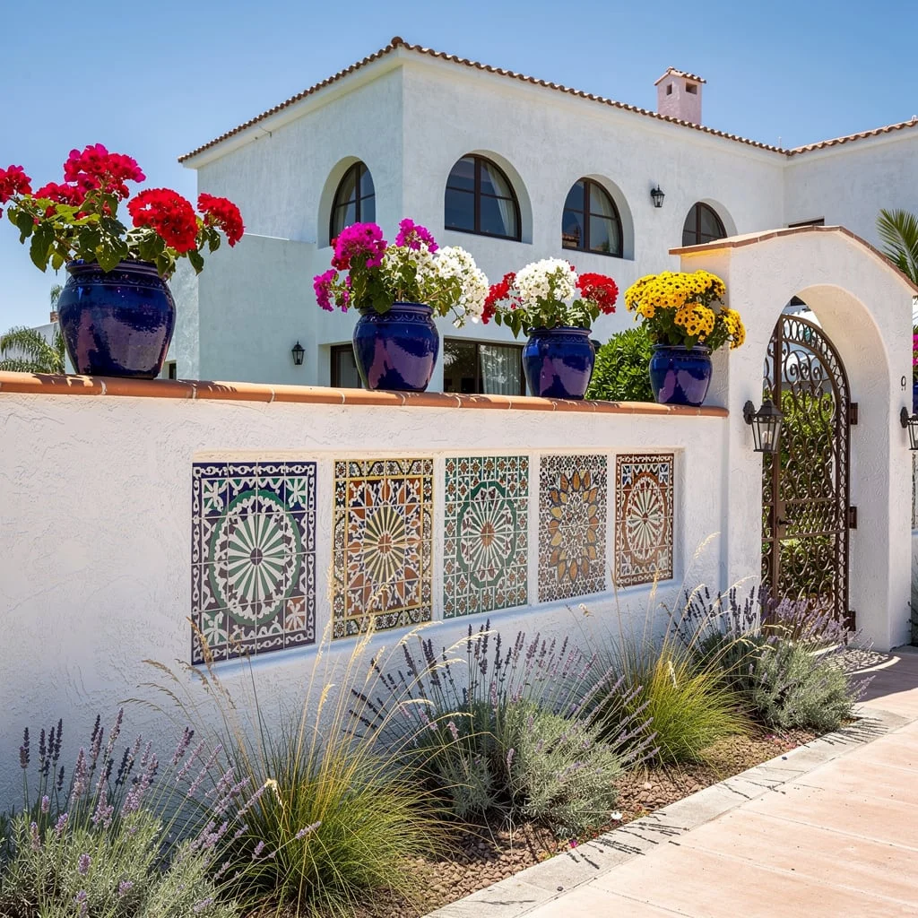 The Spanish Colonial Boundary Wall with Mosaic Tiles and Cobalt Pots