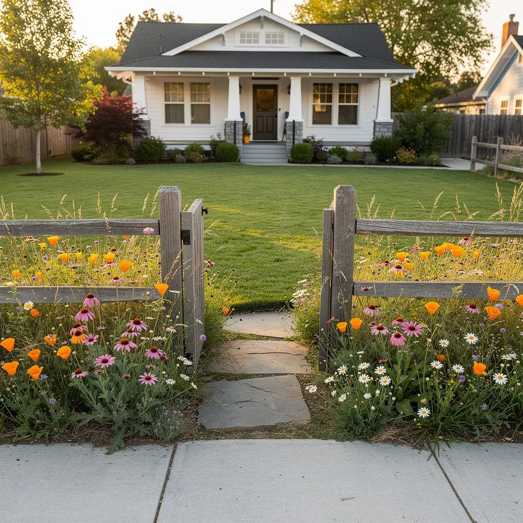 The Wildflower Border with Split-Rail Fence and Flagstone Entry