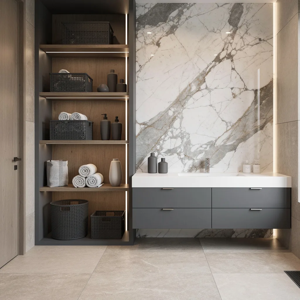 Vertical Vibes: Recessed Charcoal Framed Shelving