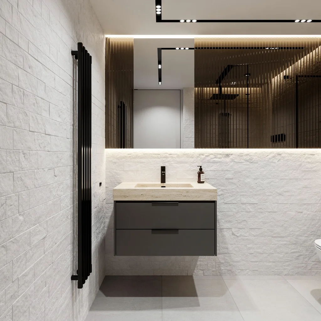 Tiny Titan—Travertine, Graphite, and Smoked Glass Power Moves