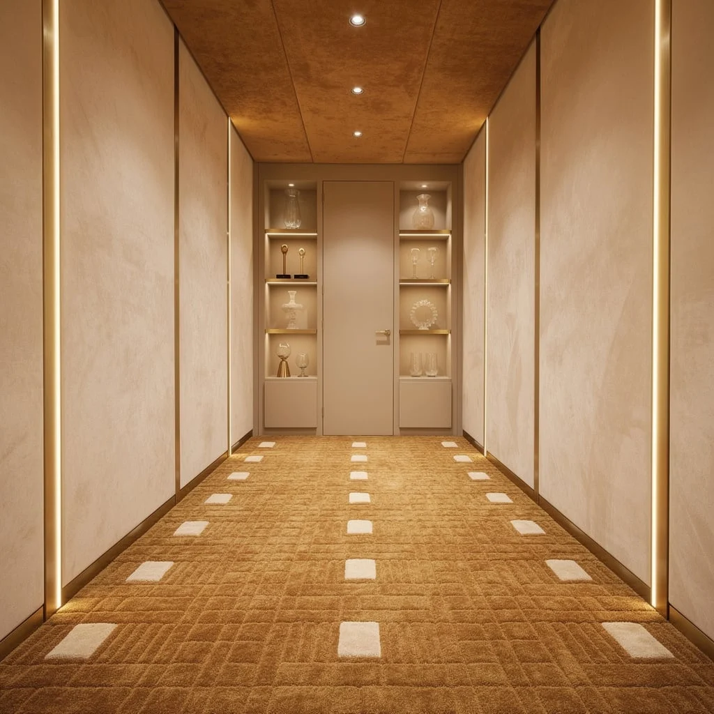 Caramel Comfort—Textured Carpets With Raised Squares Mean Tailored Luxury