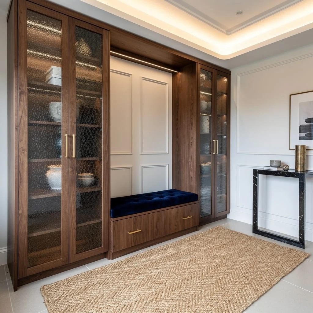 Integrated Perfection: Bench, Storage & Drama—All in One