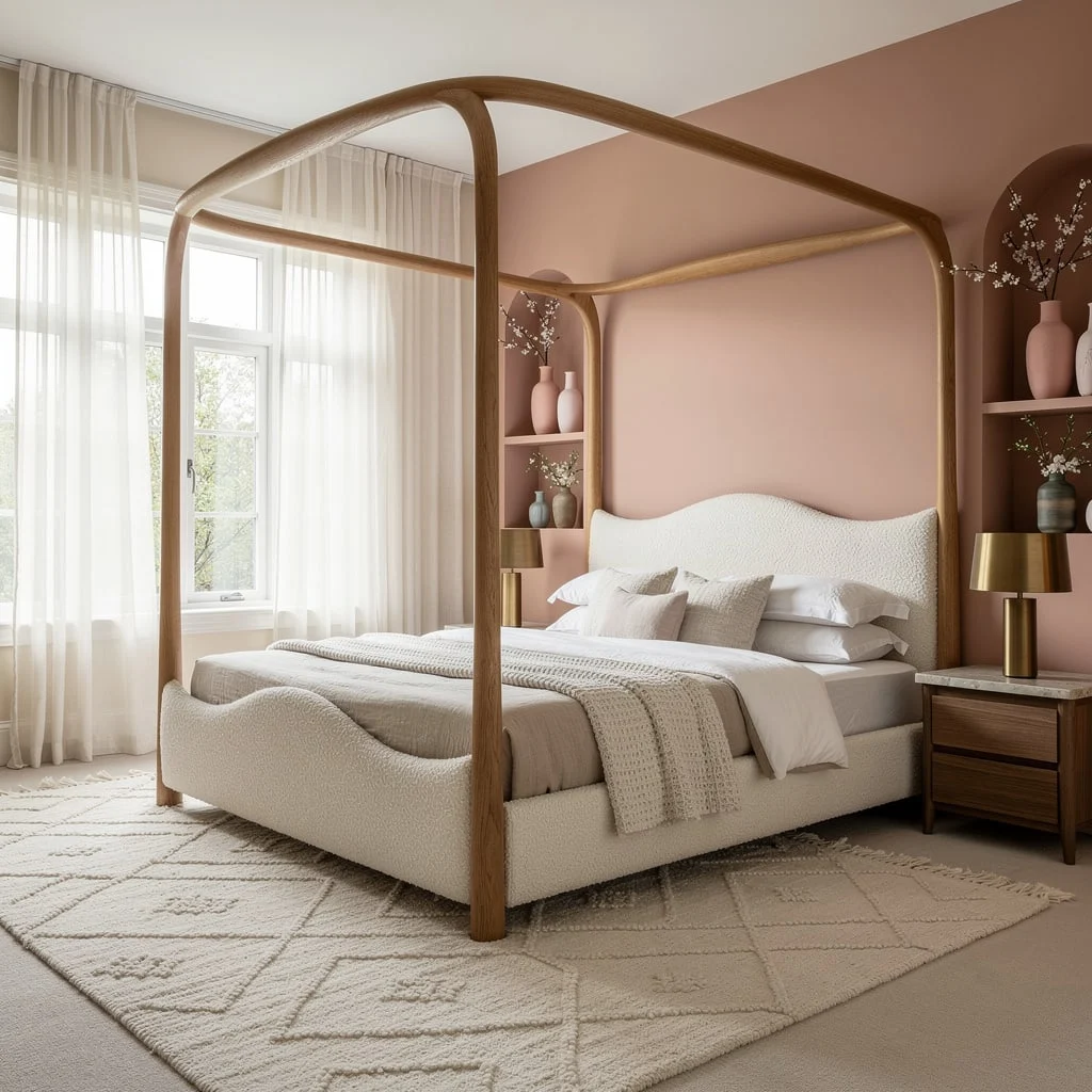 Canopy Dreams: Curved Oak + Bouclé Everything