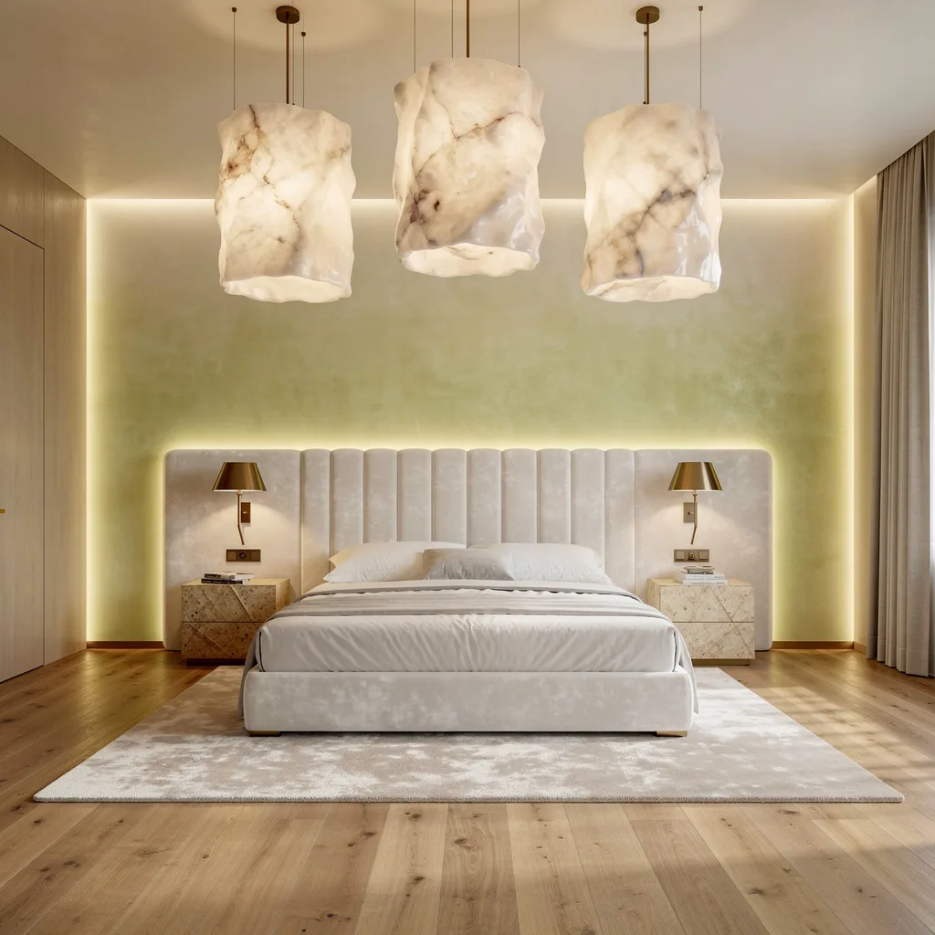 High Fashion: Alabaster Drum Pendants & Ombré Accent Walls