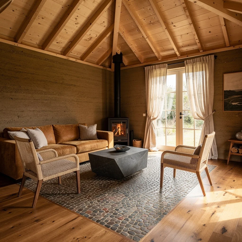 Rammed Earth Walls and Pebble Mosaics: Designer Earthy