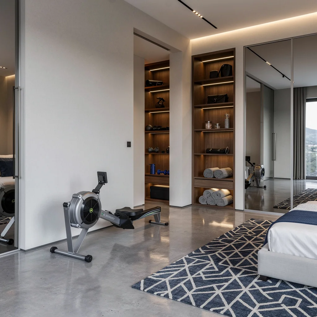 Concrete & Walnut Gym Niche: Industrial Chic with Comfort