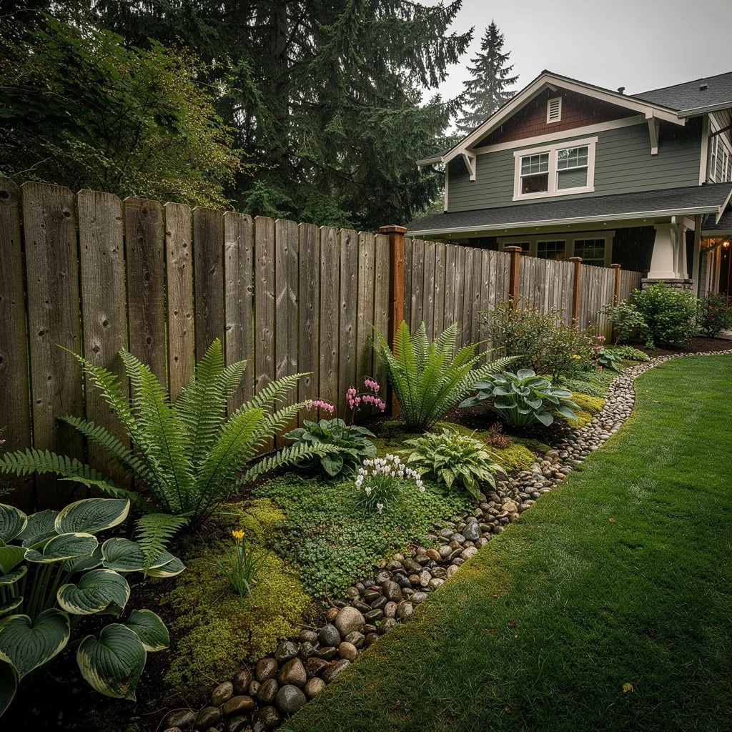 The Woodland Shade Border with River Rock Edge and Ferns