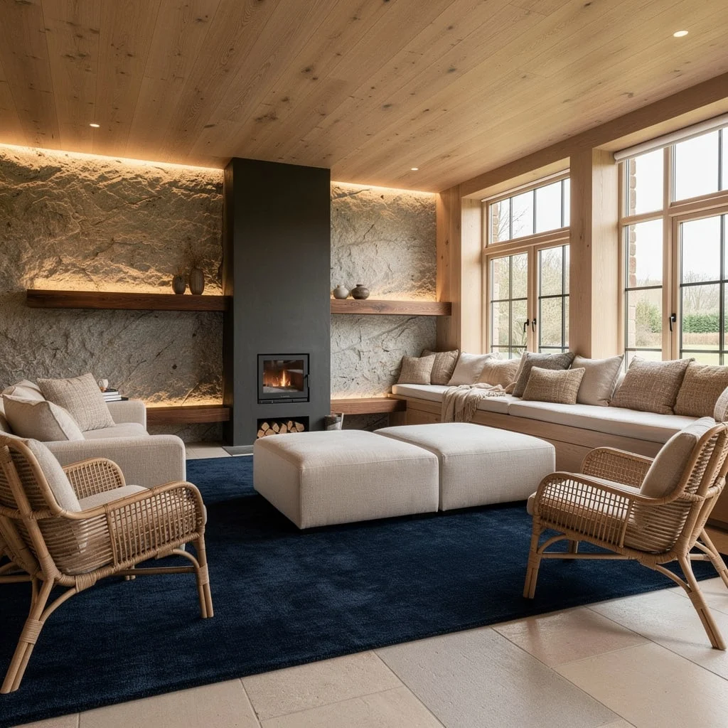 Granite Accents and Indigo Wool—Bold Rustic Done Right