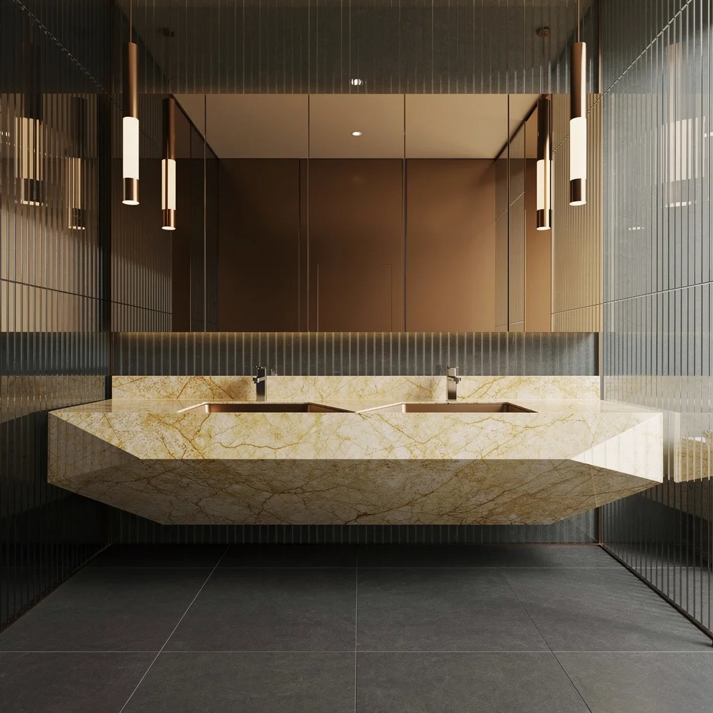 Calacatta Gold Suspended Vanity: Marble Flex