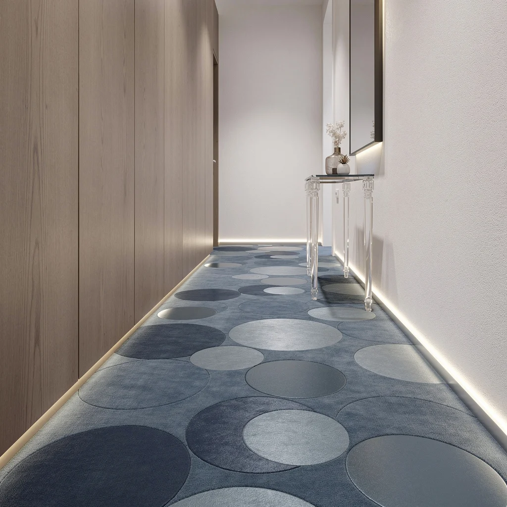 Slate-Blue Circles—Organic Meets Geometric: The Chill Hallway