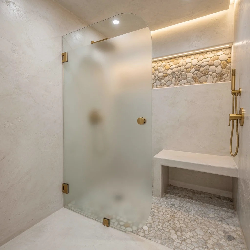 Sculptural Minimalism: Curved Glass and Microcement Everything