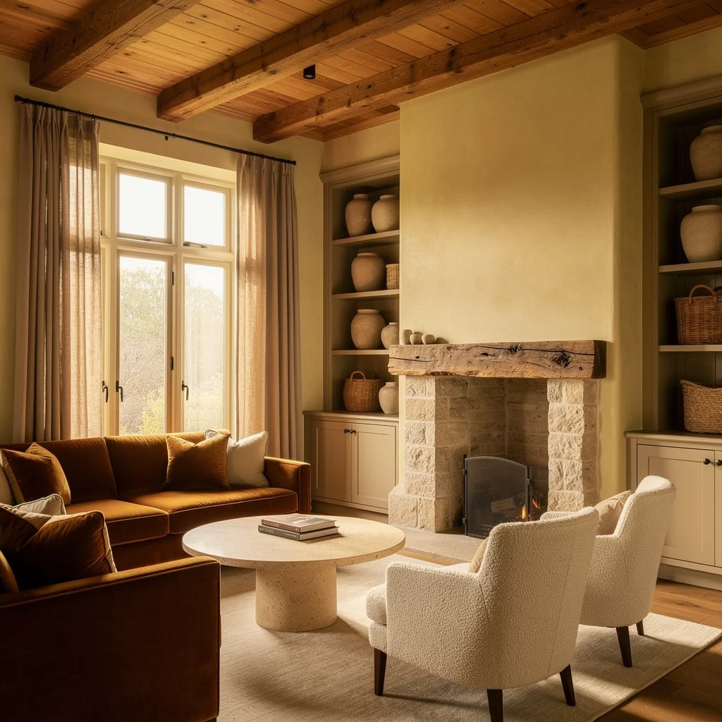 Creamy Lime Plaster Walls and Boucle: High-End Cottage