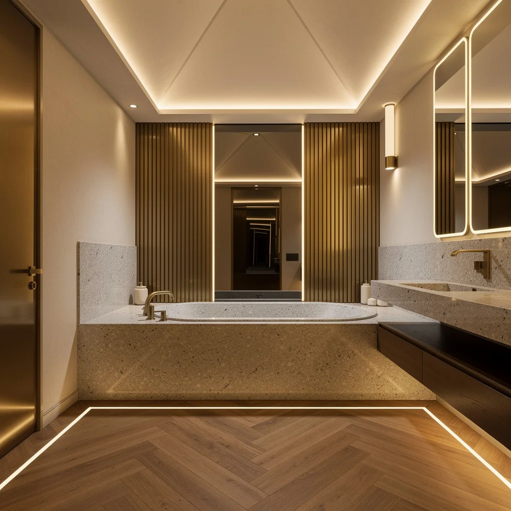 Matte Brass Panels and Underlit Vanity—Get Lux Without Trying