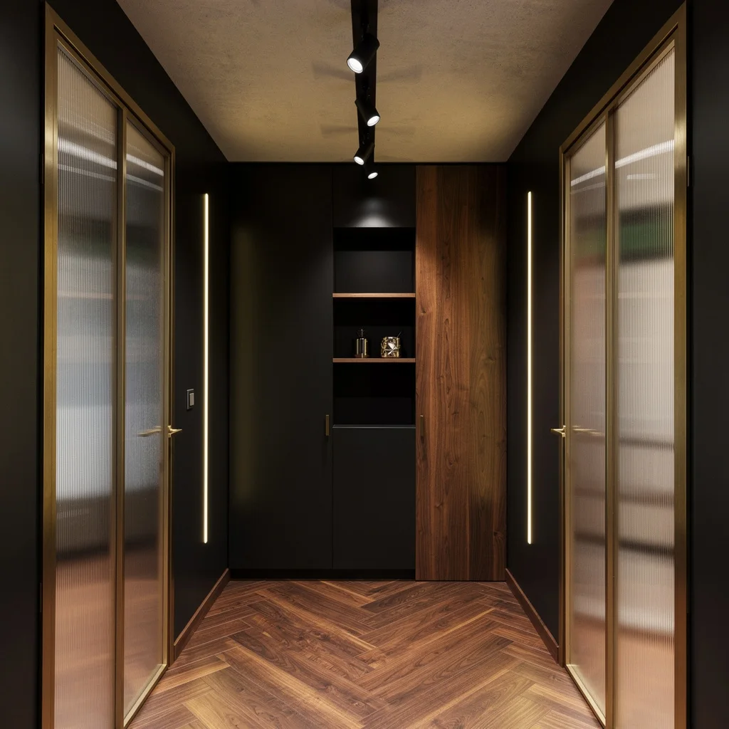 Go Drama Queen: Walnut Herringbone & Moody Matte Black Walls