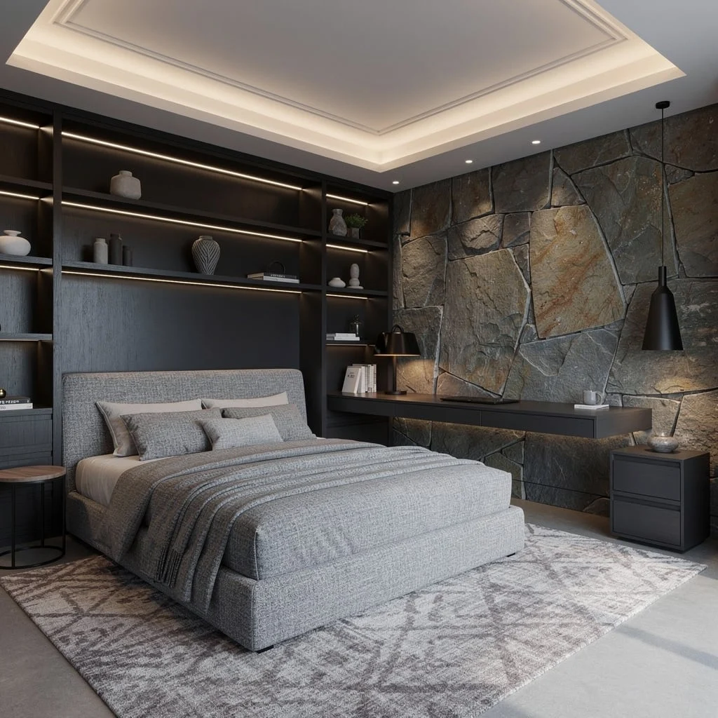 Charcoal Cool: Custom Millwork, Slate Statement Walls, and Wool on Point