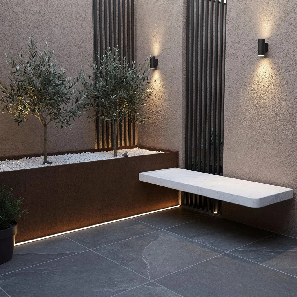 Bring the Secret Courtyard Drama with Slate, Steel, and Olive Trees
