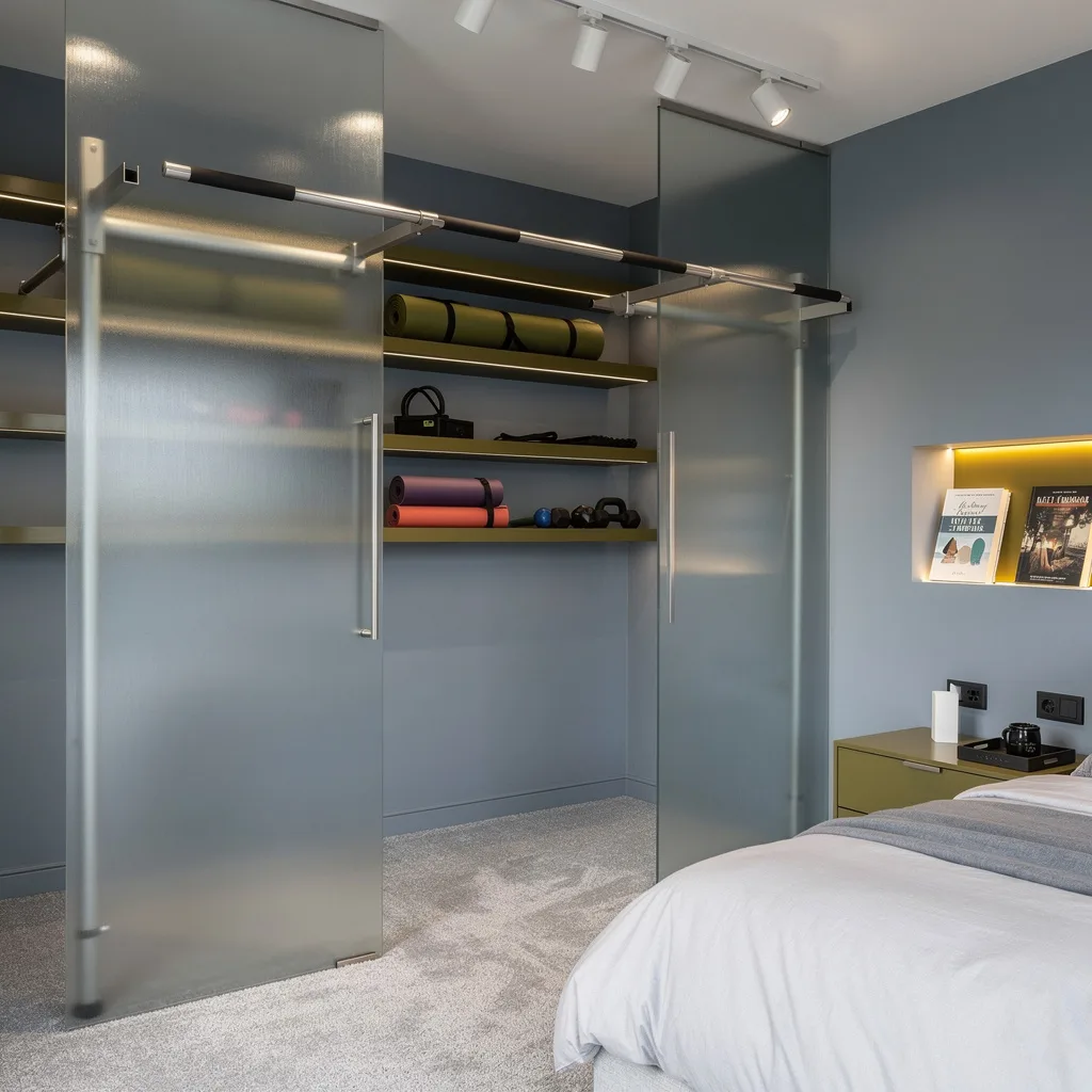 Muted Blue, Glass Divisions: Gym Nook That Reads