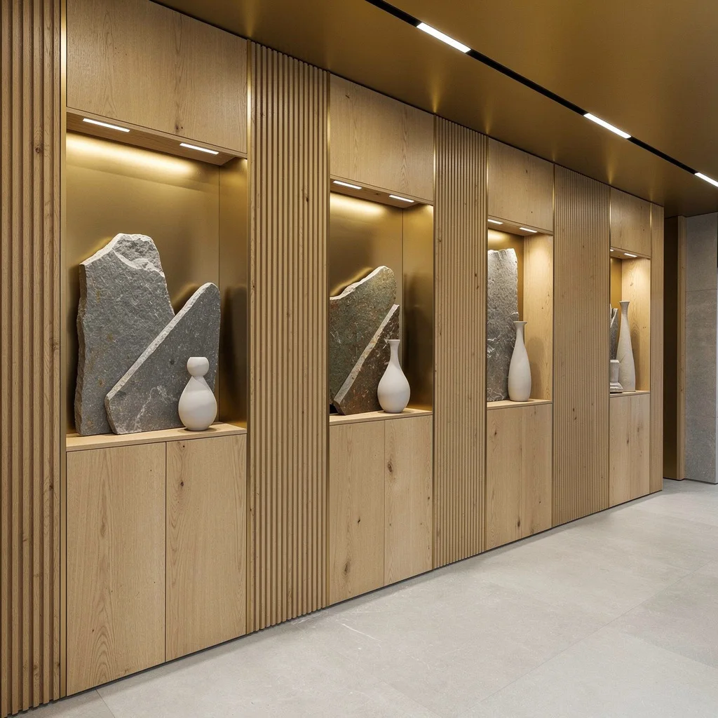 Ribbed Oak and Bronze: Textured Lighting Perfection