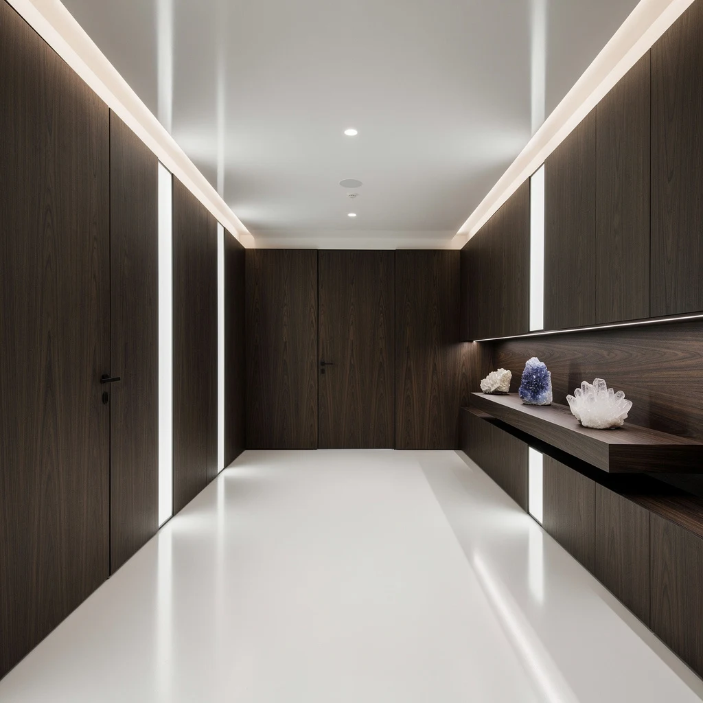 Monolithic Vibes: Ash Wood, Resin Floors, and Illuminated Glass