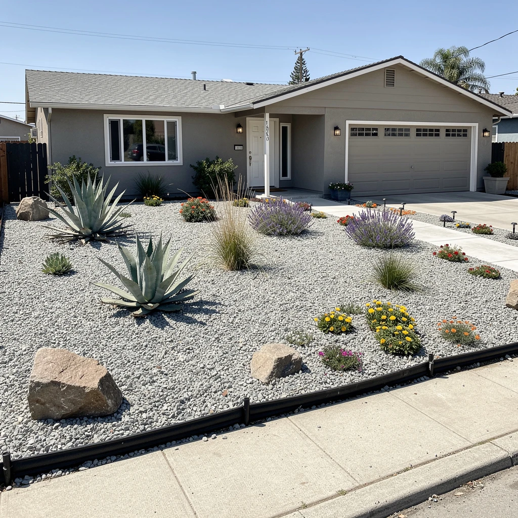 The Full Xeriscaped Yard with Agave, Lavender, and Scattered Boulders