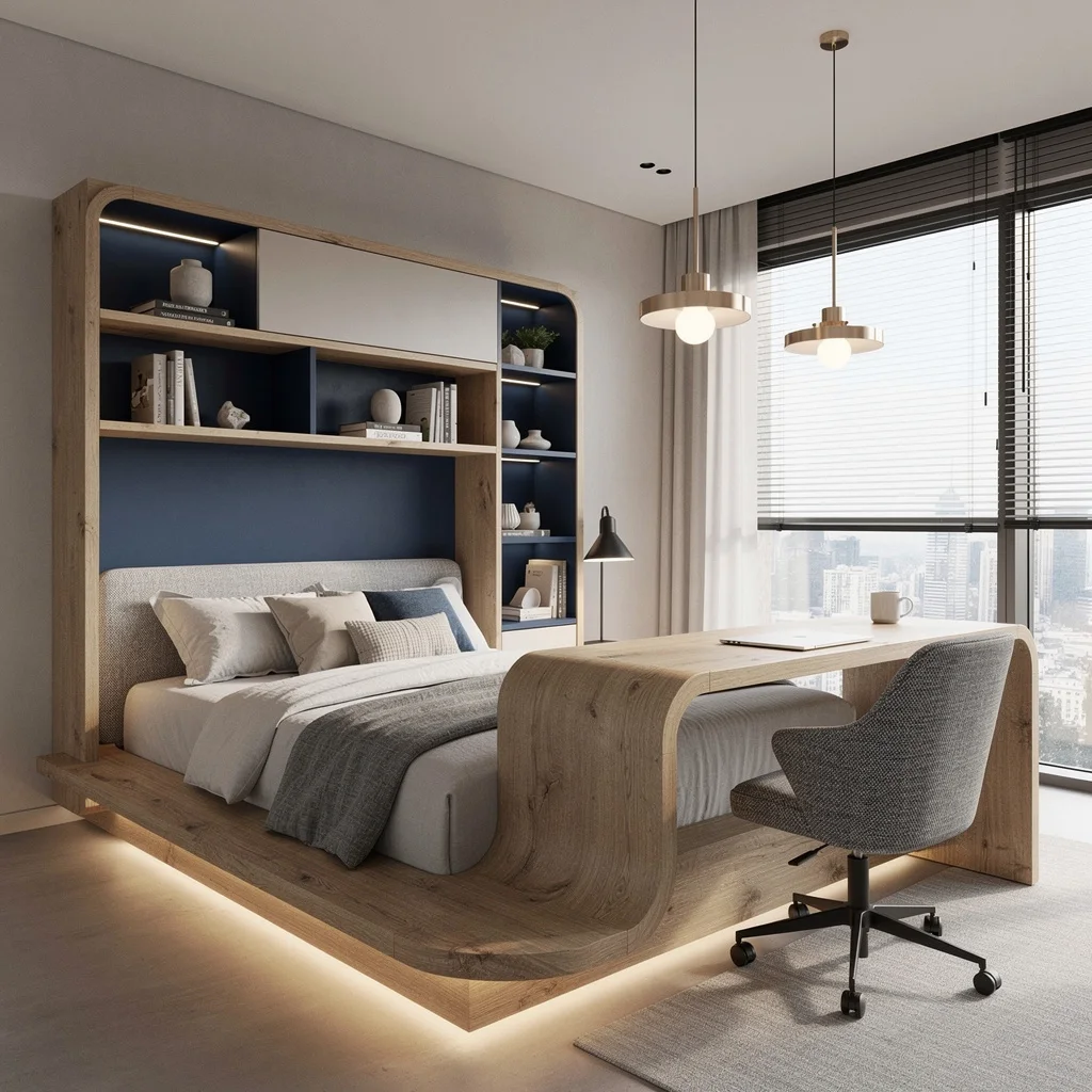 Design Nerd’s Dream: Central Platform Combo with Bold Niches and Ambient Lighting
