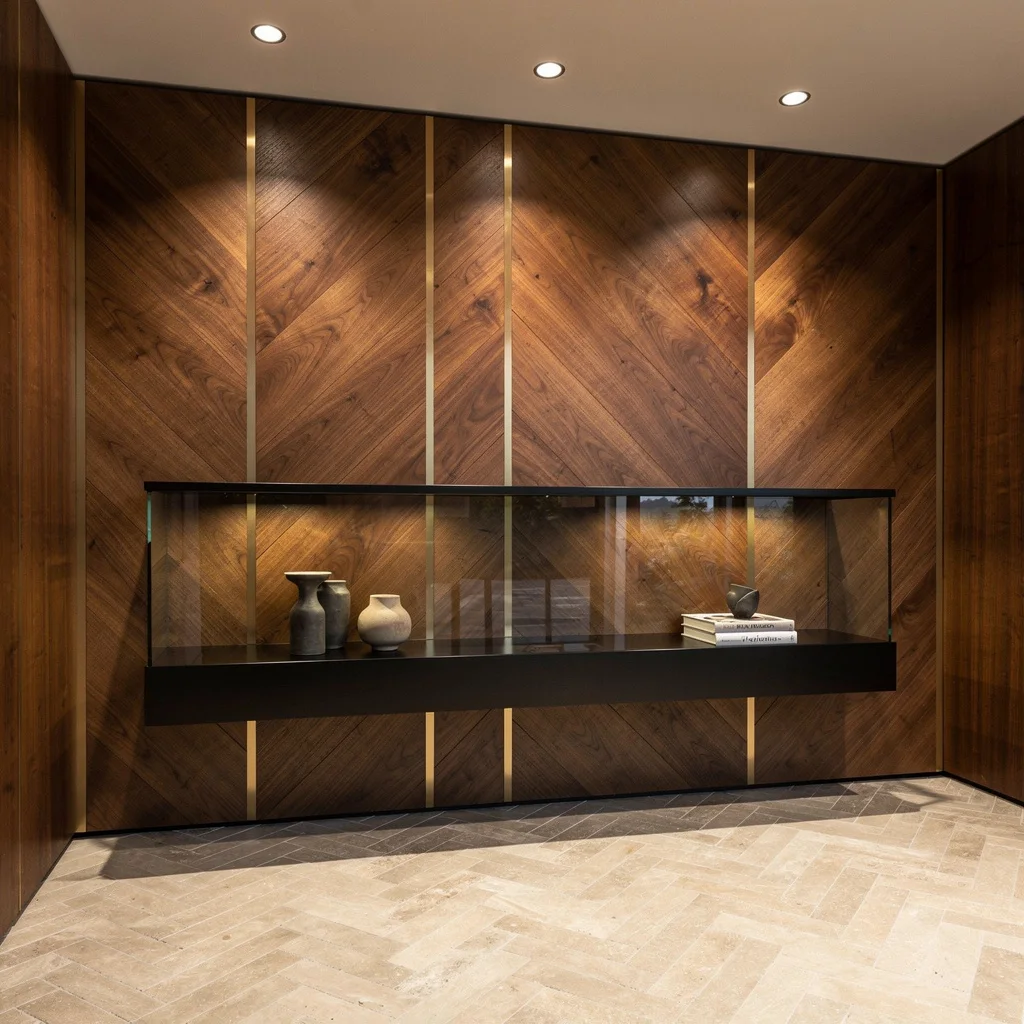 Walnut Chevrons and Brass—Rich People Patterns Done Right