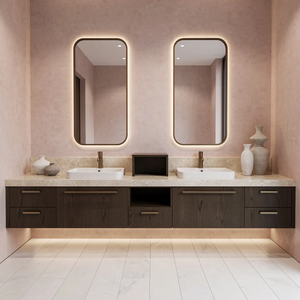 Warm Woods + Leathered Limestone = Cozy Luxe