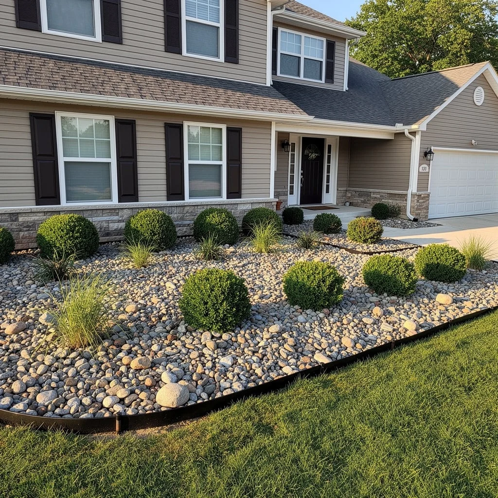 The Boxwood and River Rock Foundation Planting