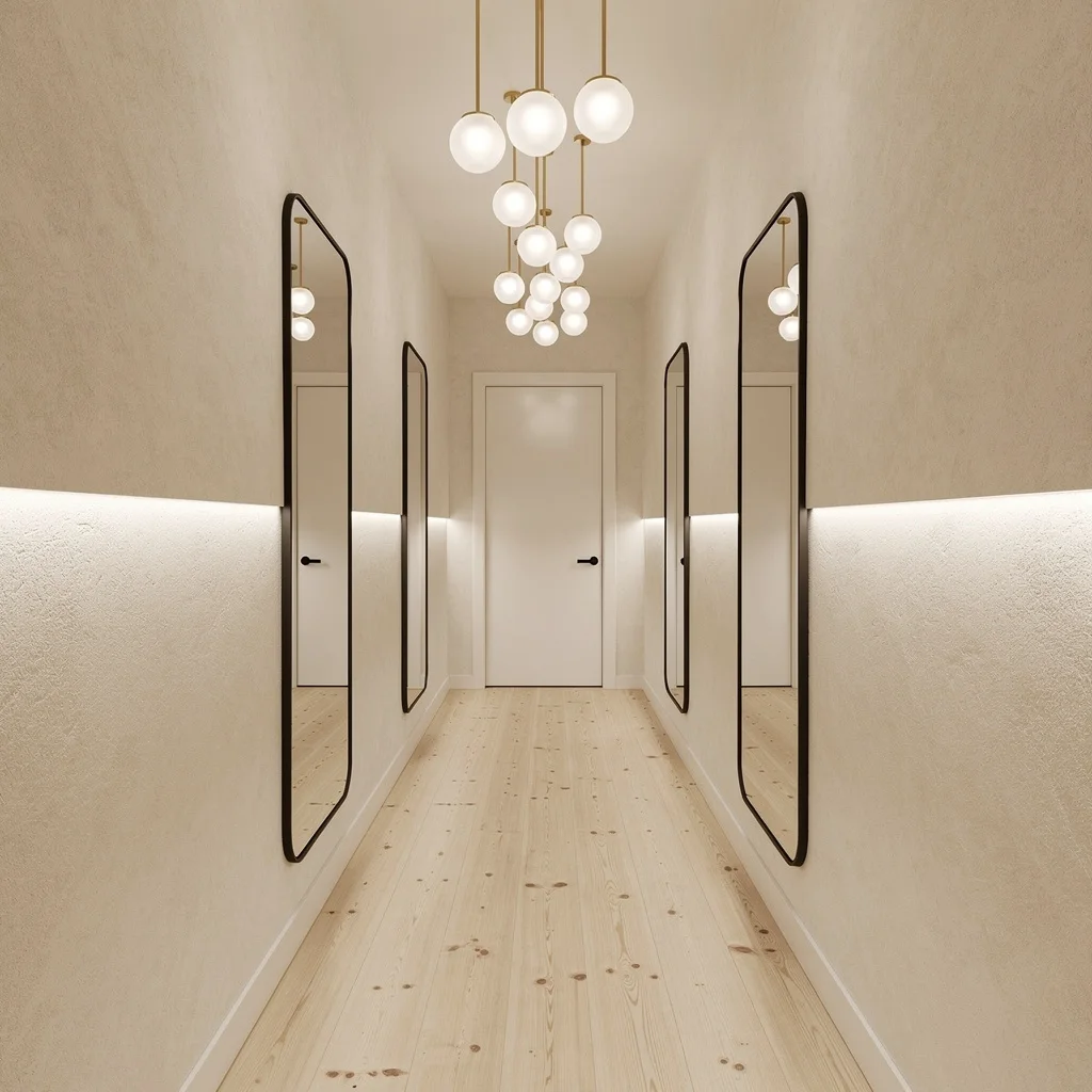 Scandi Glow-Up: Pine Floors, Orb Clusters, and Mirror Magic