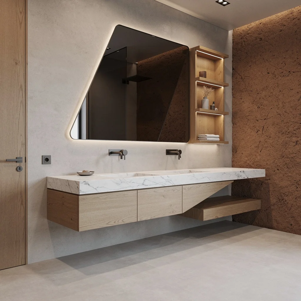 Bend the Rules: Asymmetrical Oak and Makeup Station