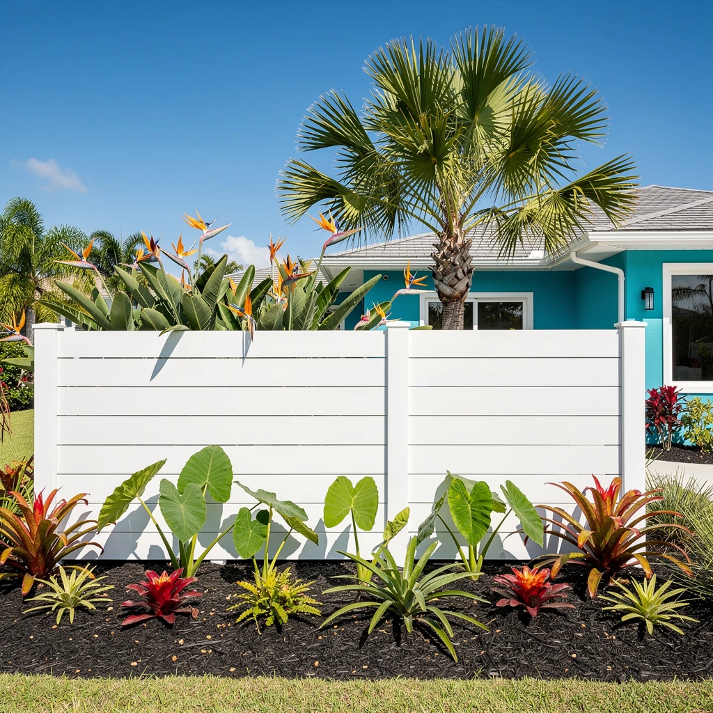 The Tropical White Fence with Bird of Paradise and Bromeliads