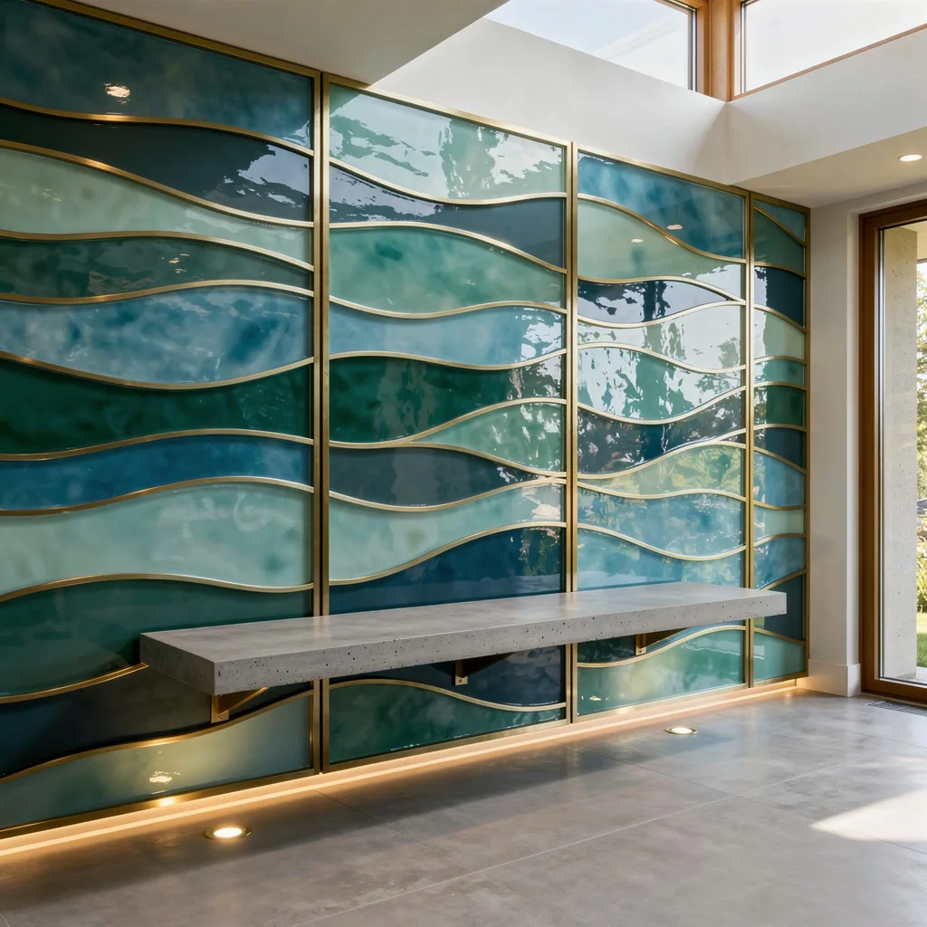 Blue-Green Glass Tiles—Your Entry Needs More Water, Less Boredom