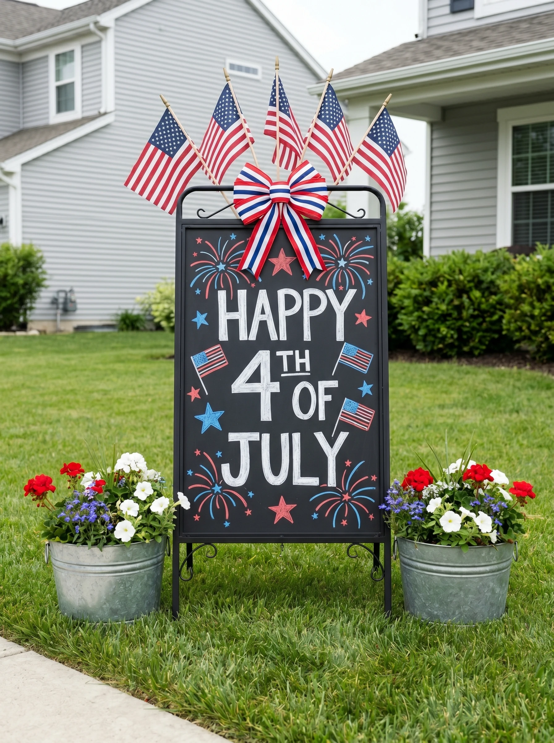 Chalkboard Sign With Galvanized Pots