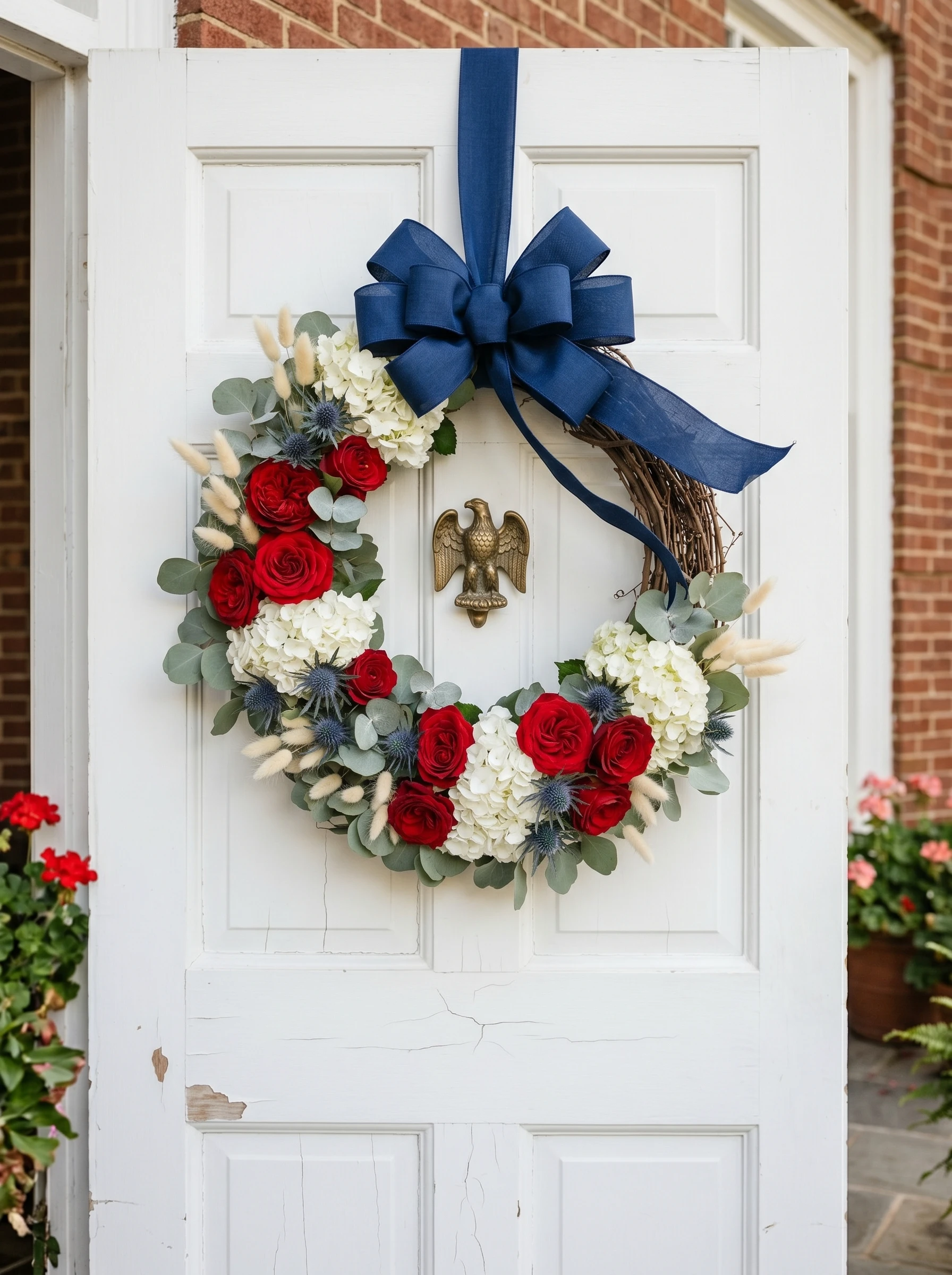 Grapevine Wreath with Navy Bow