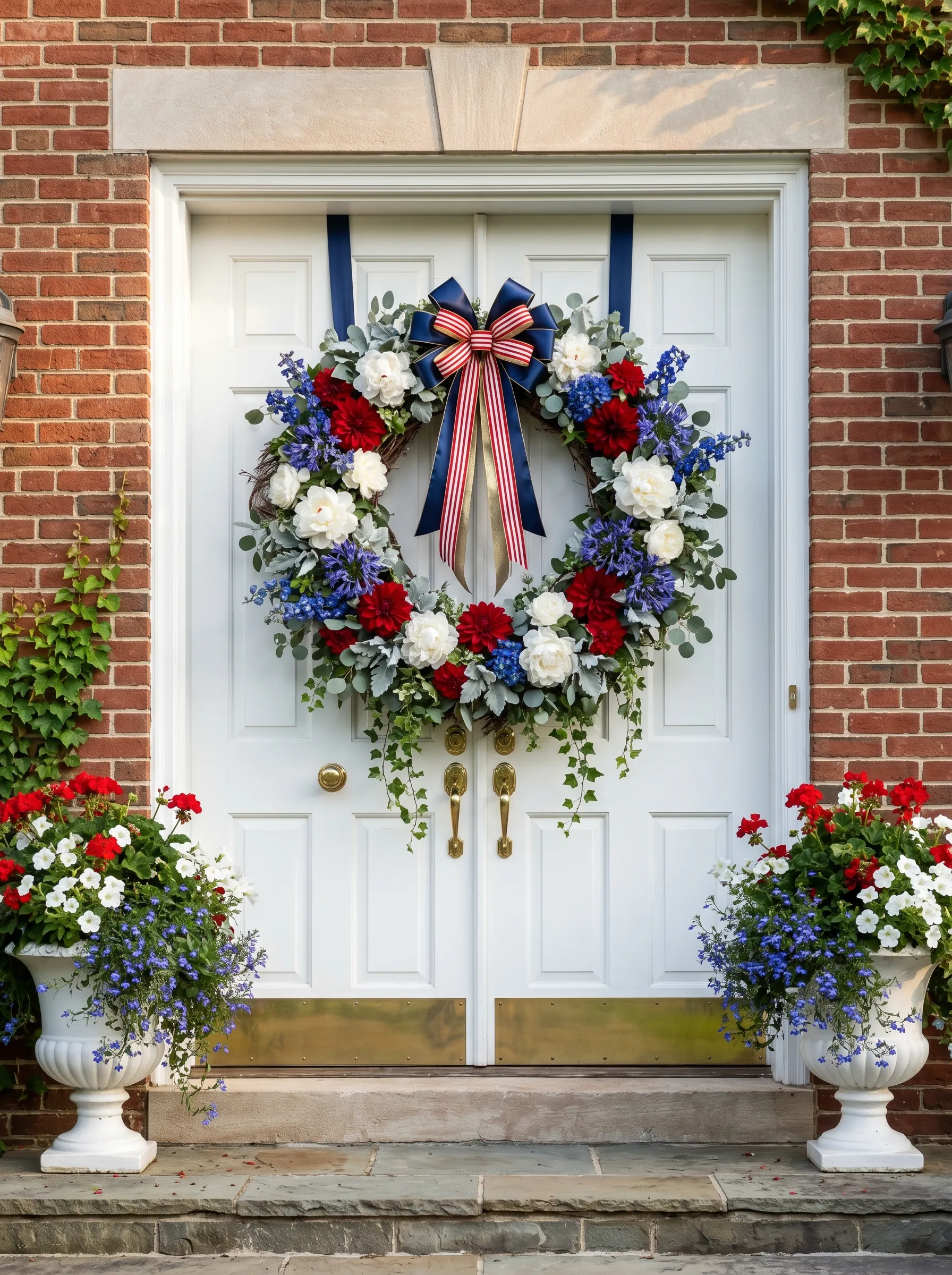 Double Door Grand Wreath and Urns
