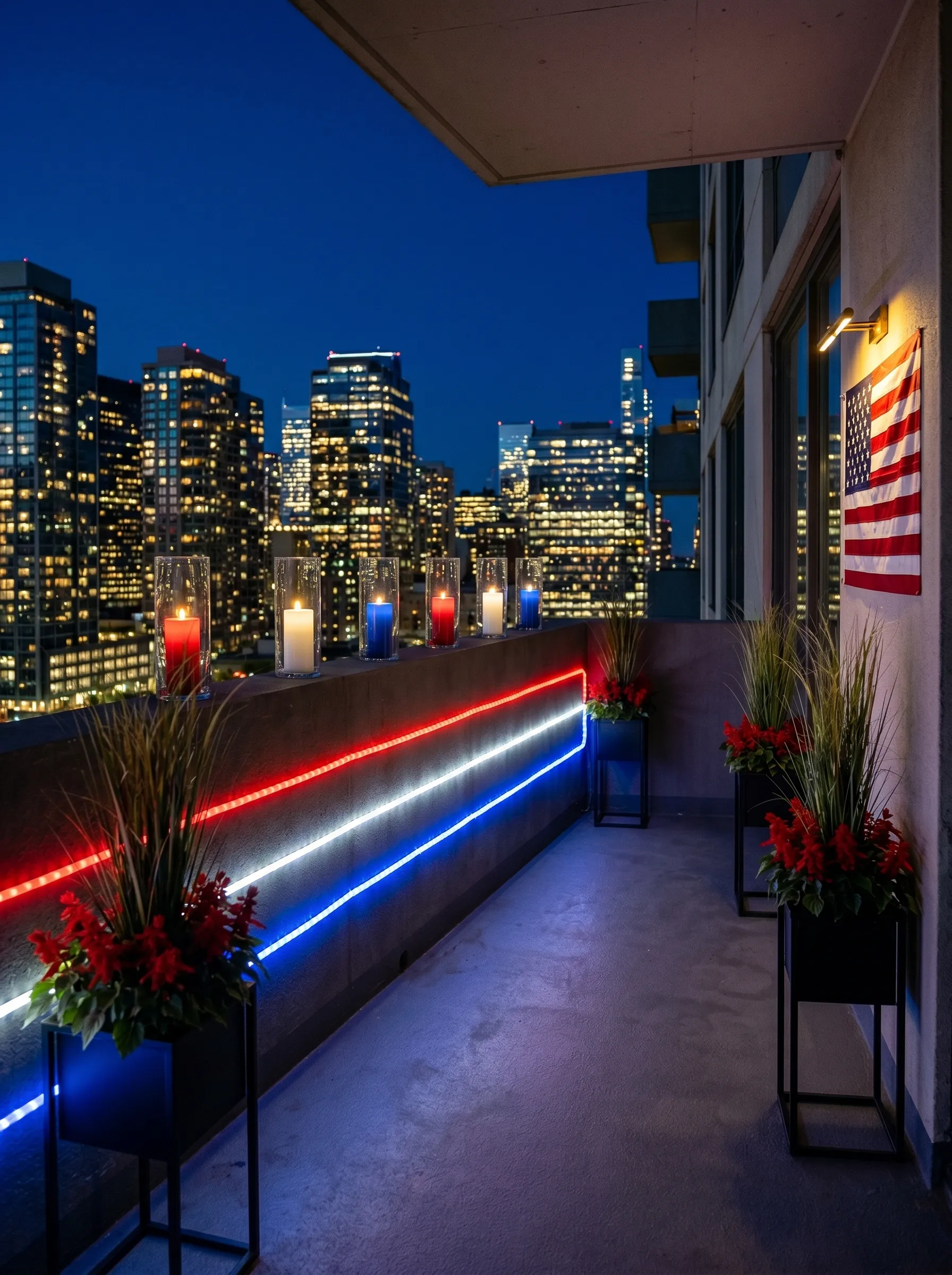 The High-Rise Evening Balcony with LED Strip Architecture