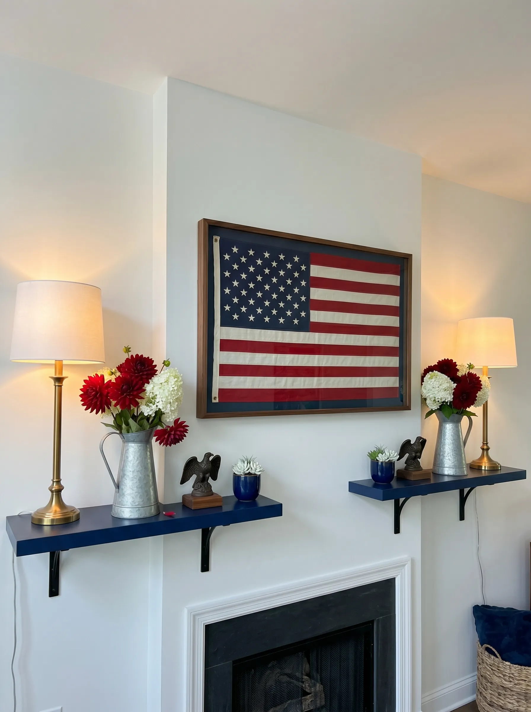 White Fireplace Flanking Shelves