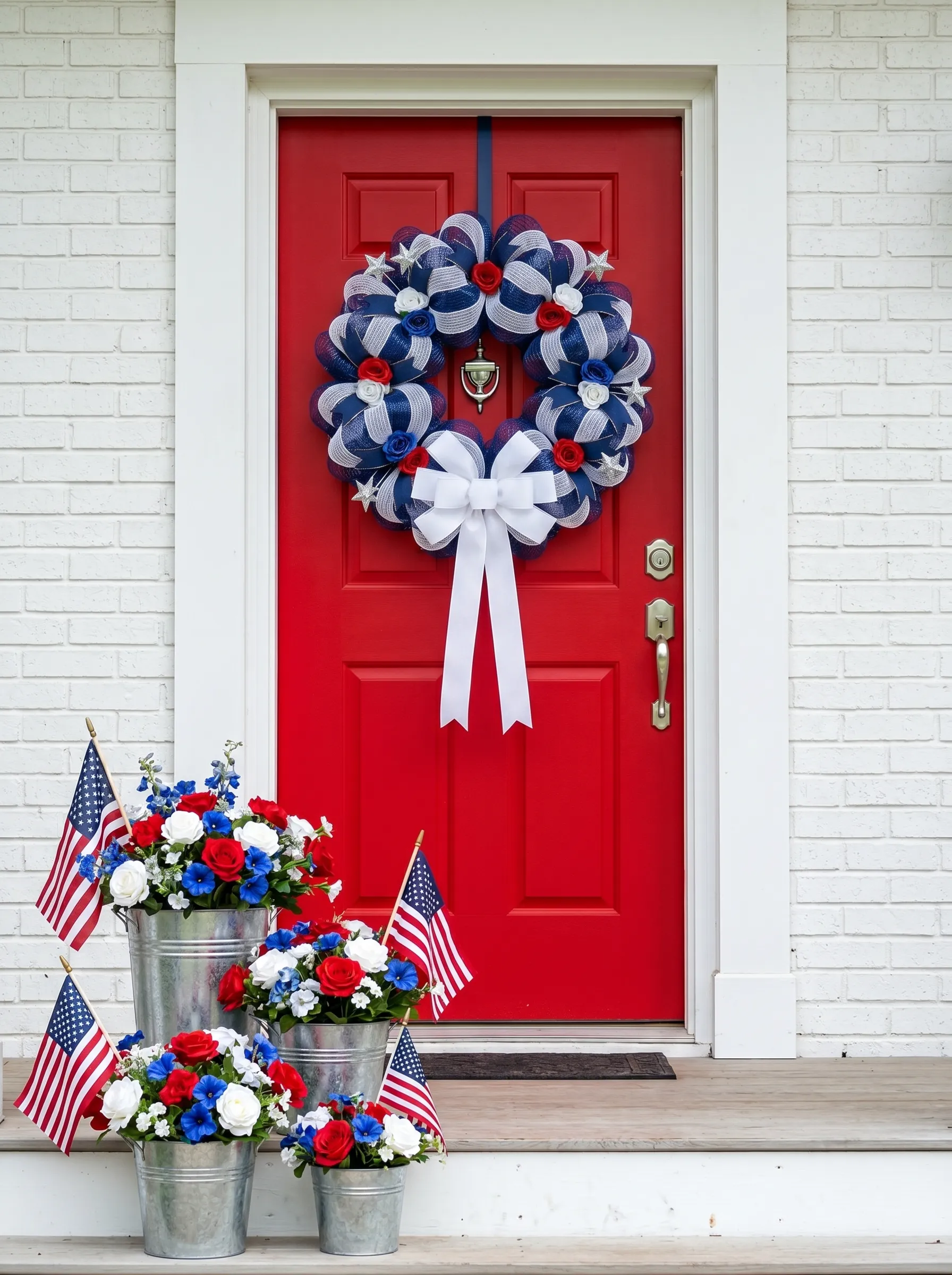 Red Door with White Deco Mesh Wreath