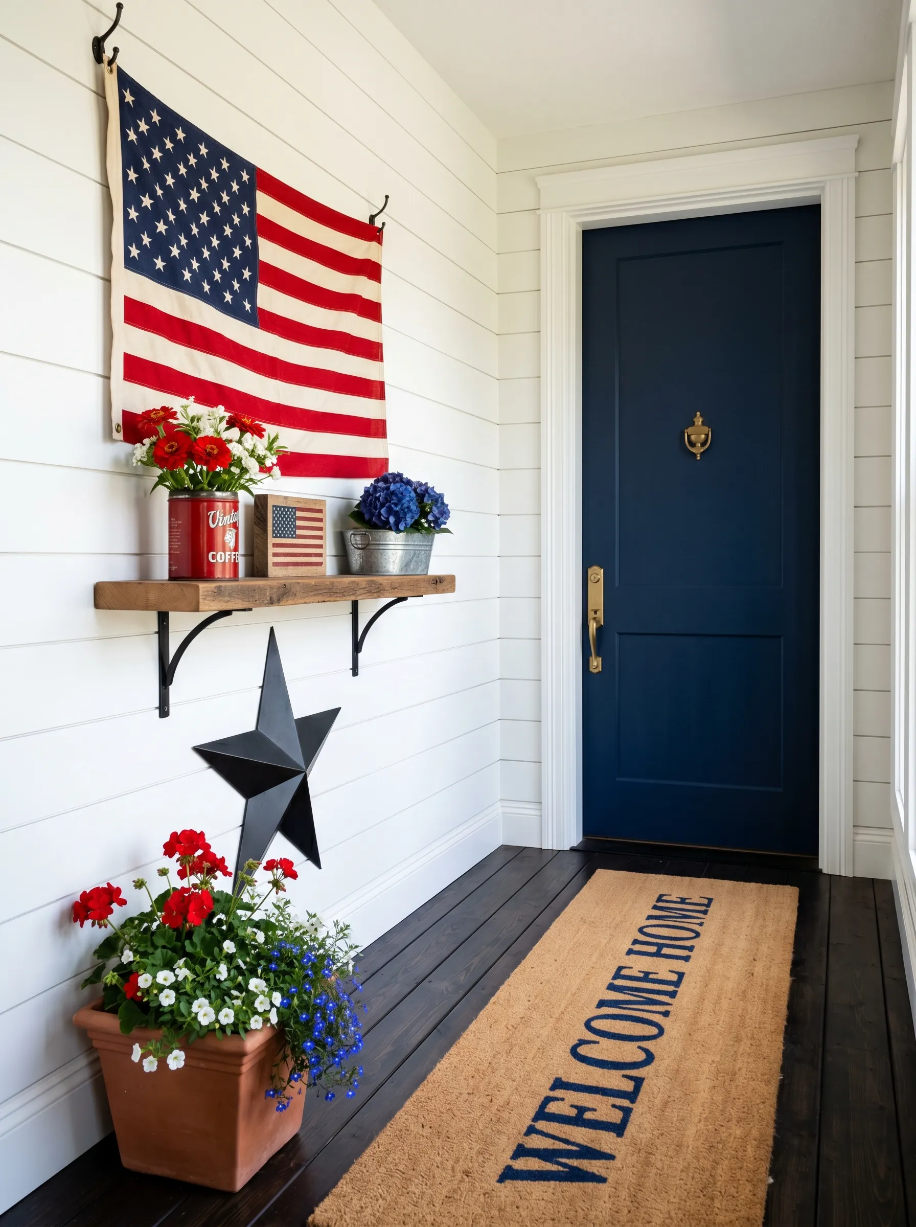 The Entry Hall with Flag and Floating Shelf Vignette