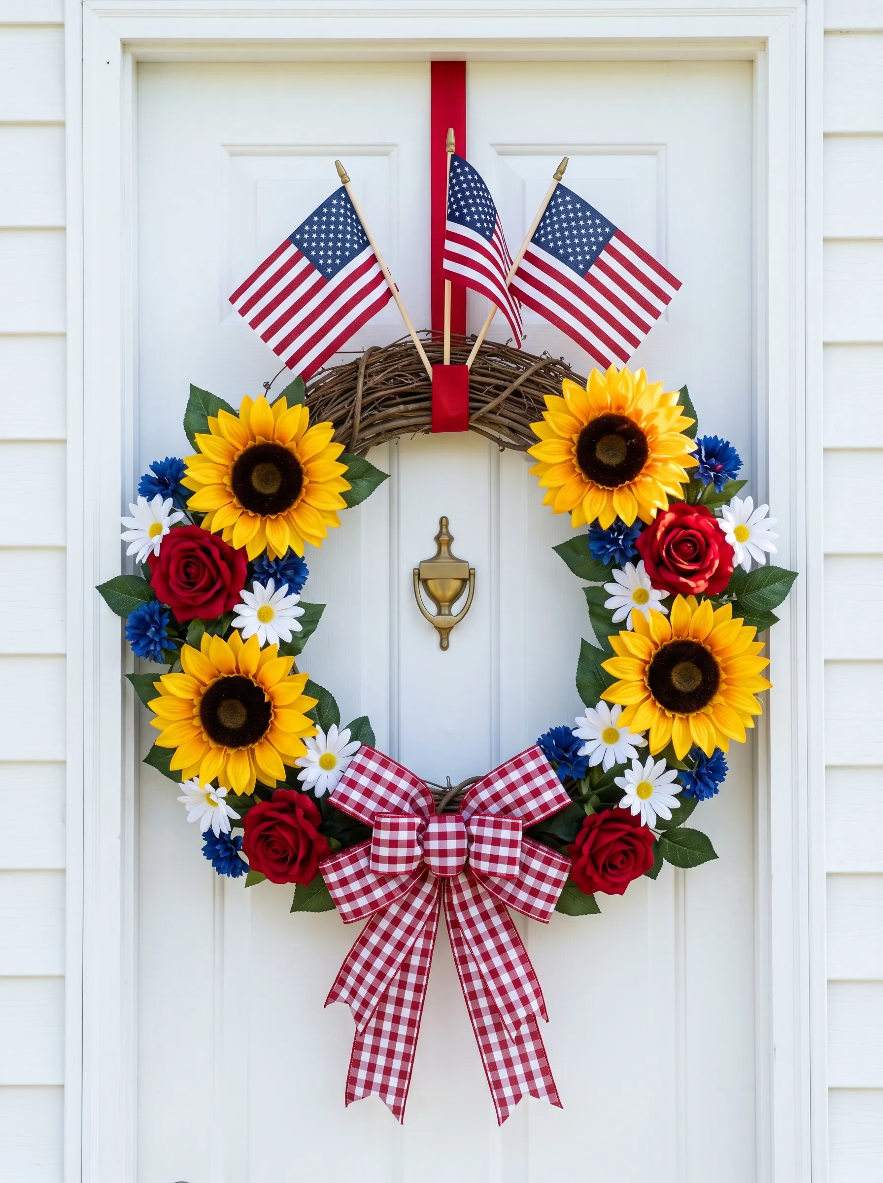 The Sunflower and Flag Grapevine Wreath