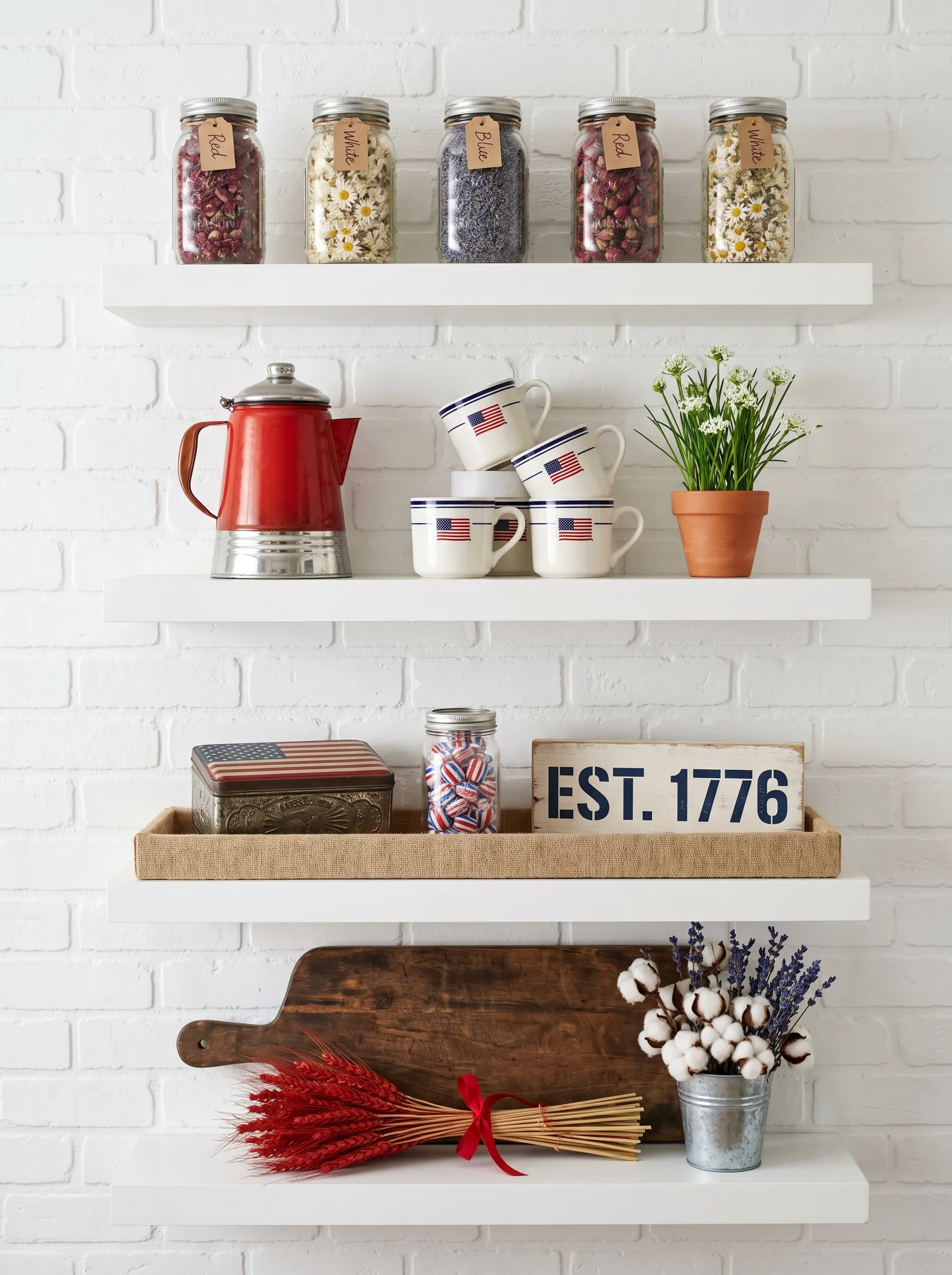 The Open Kitchen Shelf Styling with Labeled Mason Jars